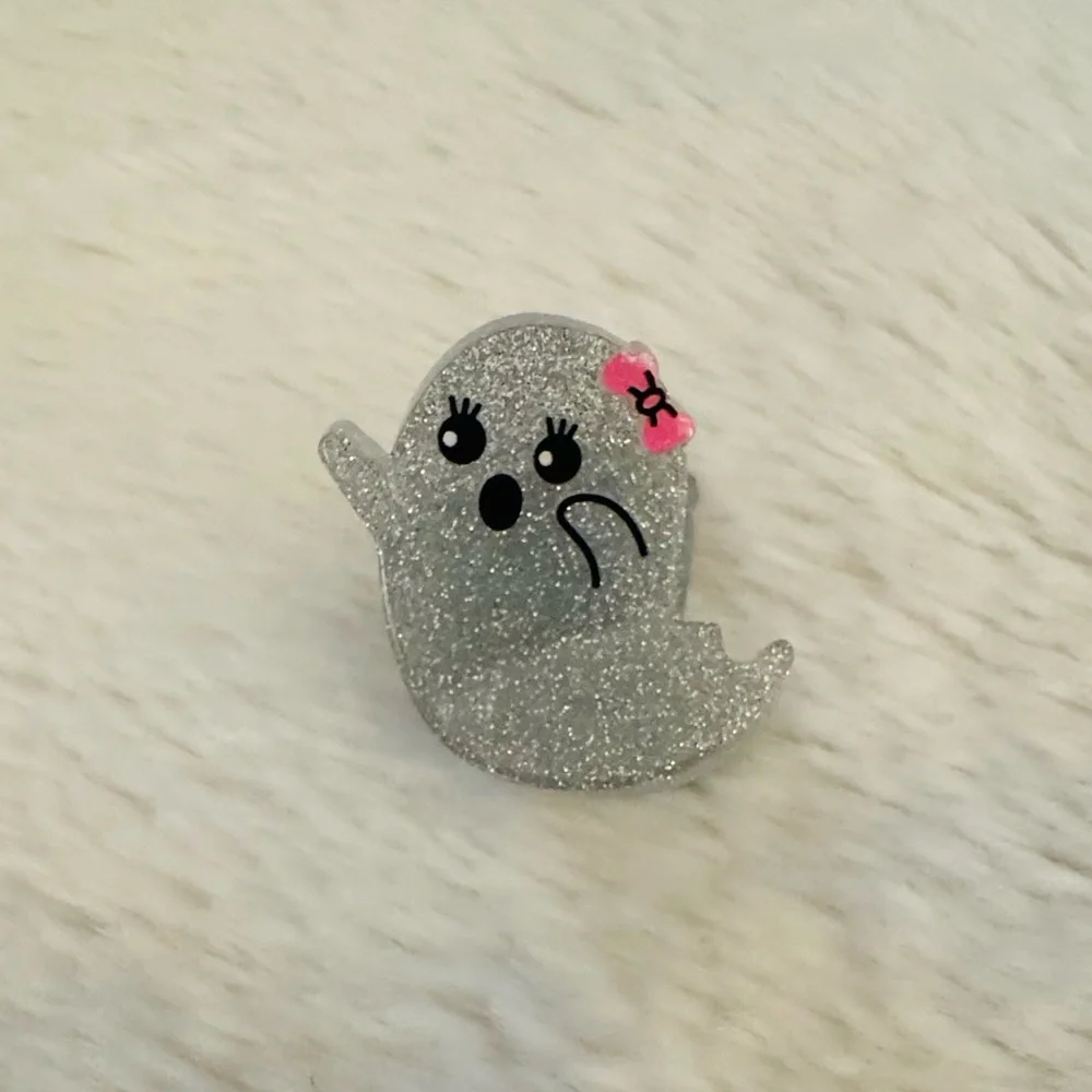 Hair claw clip ,mini,Glittery Ghost with bow